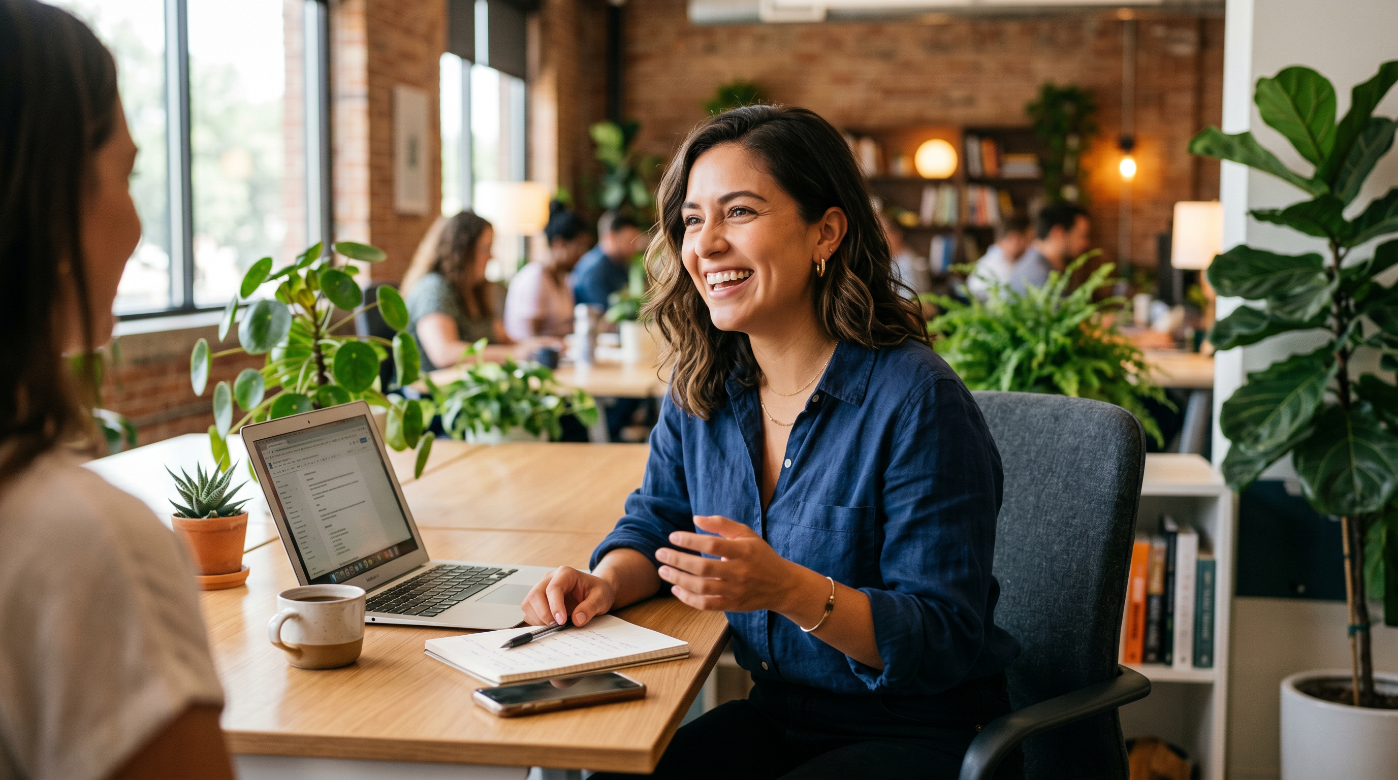 A financial advisor having a warm, friendly conversation with a client